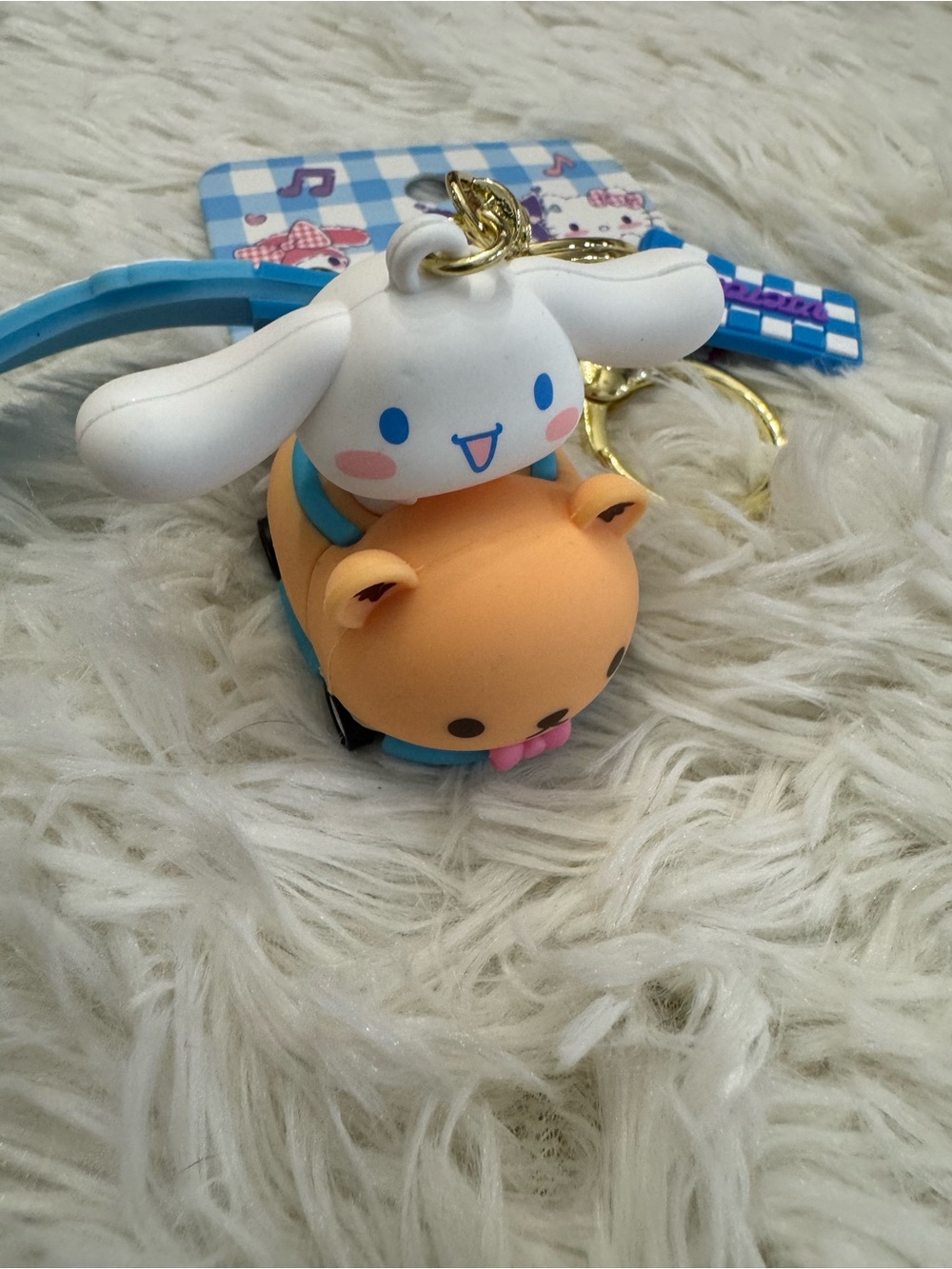 Sanrio licensed Cinnamonroll on Orange Bear car Keychain bag charm